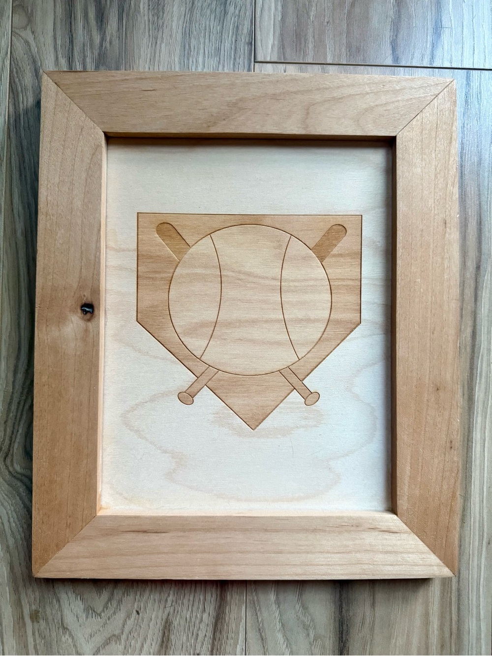 Wooden Softball Wall Art - Natural Wood Frame